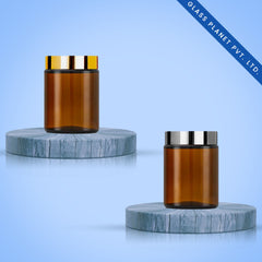 100GM Long Amber Glass Jar with Golden or Silver Glossy Cap
