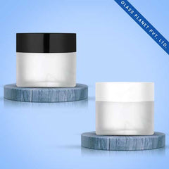 15GM Clear Frosted Glass Jar Imported with Black and White Cap