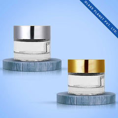 50GM Clear Glass Jar Imported with Matt Golden and Matt Silver Cap