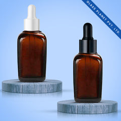 30ML Amber Square Glass Bottle with Black and White Dropper 18mm