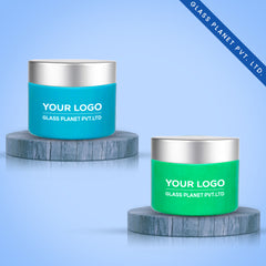 50g Custom Coated Glass Jars with Silver Matt Cap (Blue & Green)