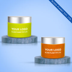 50g Custom Coated Glass Jars with Silver Matt Cap (Yellow & Orange)