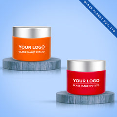 50g Custom Coated Glass Jars with Silver Matt Cap (Orange & Red)