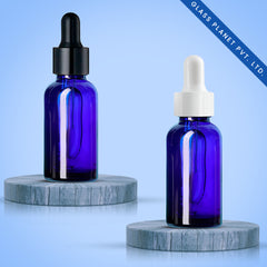30ML Blue Glass Bottle with Black and White Dropper 18mm