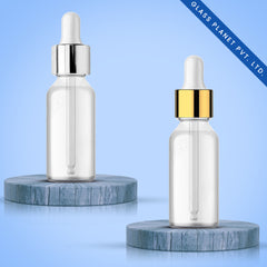 30ML White Glossy Glass Bottle with Golden and Silver Dropper 18mm