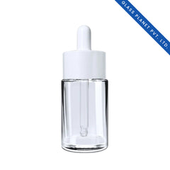 30 ml Clear Flat Shoulder Glass Bottle With Broad White Dropper 20mm Neck