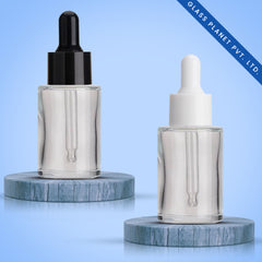30ML Clear Flat Shoulder Glass Bottle with Black and White Dropper 20mm