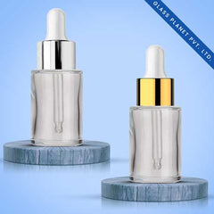 30ML Clear Flat Shoulder Glass Bottle with Golden and Silver Dropper 20mm
