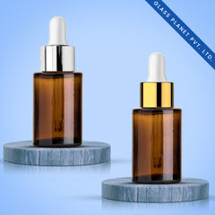 30 ML Amber Flat Shoulder With Golden and Silver Glossy Dropper - 20mm