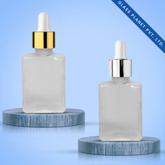 30ml Rectangular Frosted Glass Dropper Bottle with 18mm Neck