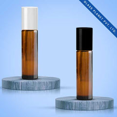 10ML Amber Roll On Glass Bottle with Black and White Cap