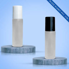10ML Clear Frosted Roll On Glass Bottle with Black and White Cap