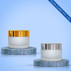 10GM Clear Frosted Glass Jar with Golden and Silver Glossy Cap