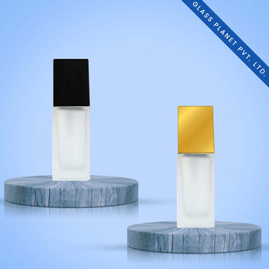 30ml Clear Frosted Glass Square Foundation Bottle with Black Press Pump