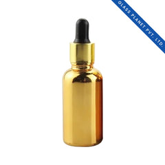 30 ml Golden Metalised Glass Dropper Bottle With Golden Dropper 18mm Neck