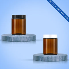 100GM Clear Amber Glass Jar with Black or White Cap