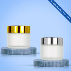 100GM Clear Frosted Glass Jar Imported with Golden and Silver Glossy Cap