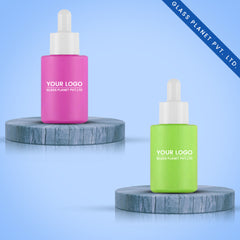 30 ML Coated Flat Shoulder Glass Bottle with White Dropper 20mm (Pink & Light Green)
