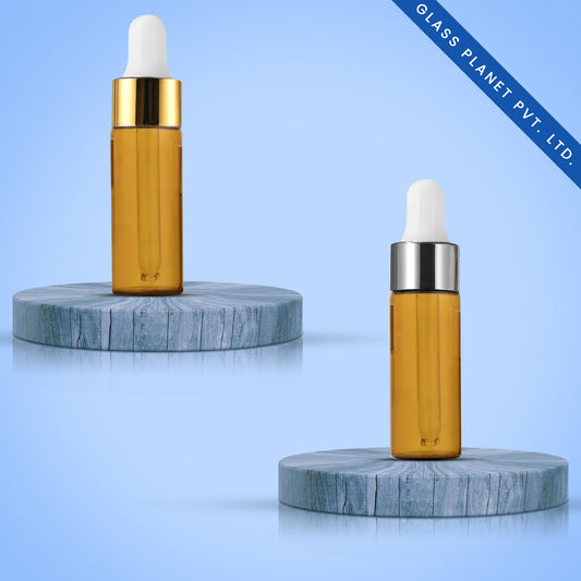 15ML Amber Borosilicate Glass Bottle with Golden and Silver Glossy Dropper