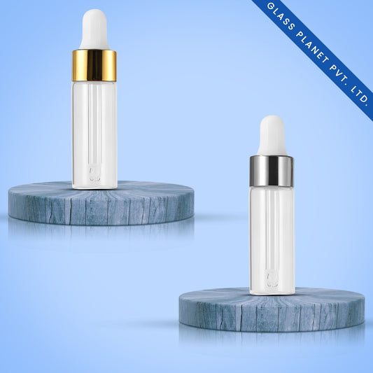 15ML Clear Borosilicate Glass Bottle with Golden and Silver Glossy Dropper