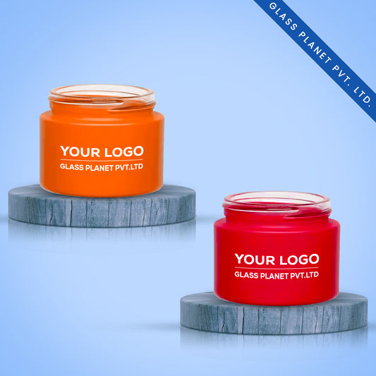 50g Customizable Coated Glass Jars for Premium Packaging with White Cap (Orange & Red)