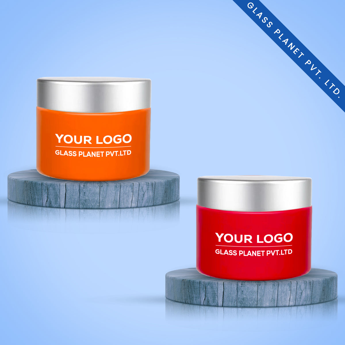 50g Custom Coated Glass Jars with Silver Matt Cap (Orange & Red)