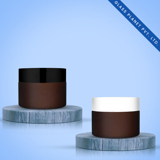 50GM Amber Frosted Glass Jar with Black or White Cap