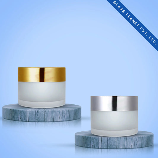 30GM Clear Frosted Glass Jar Imported with Matt Golden and Matt Silver Cap
