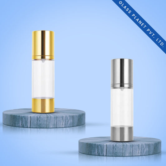 30ml Golden & Silver Glossy Airless Bottle with Lotion Cream Pump