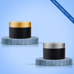15g, 30g, 50gm Black Matt Coated Glass Jar Imported with Golden & Silver Matt Cap
