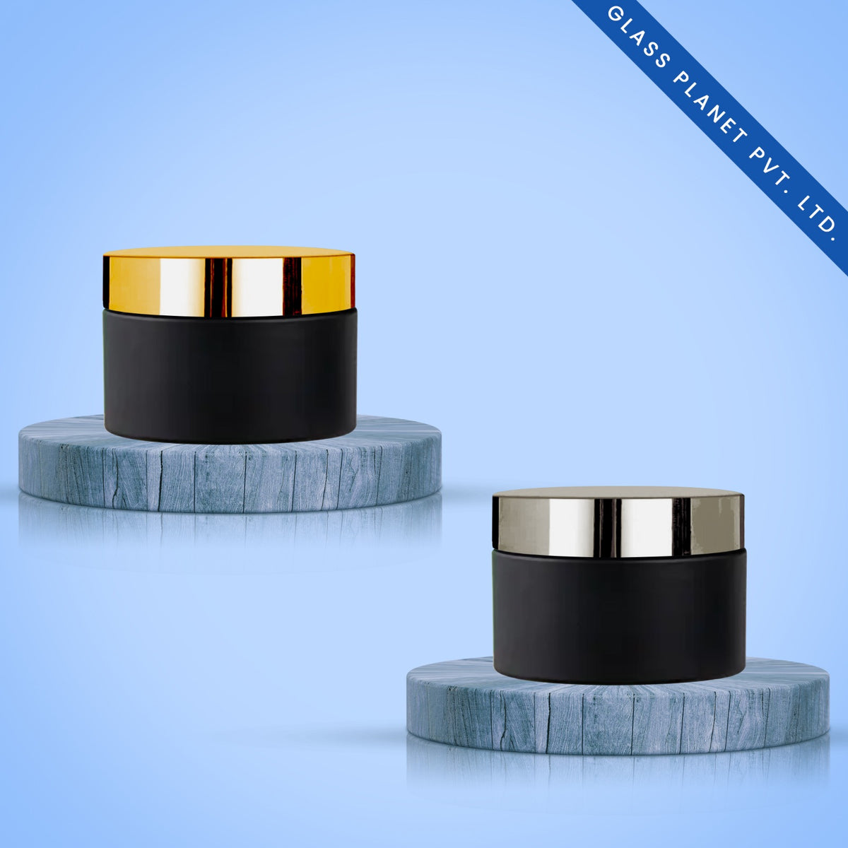 15g, 30g, 50gm Black Matt Coated Glass Jar Imported with Golden & Silver Glossy Cap