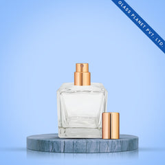 50 ml Cube Perfume Glass Bottle + Golden Pump + Golden Plastic Cap + Crimping Tool