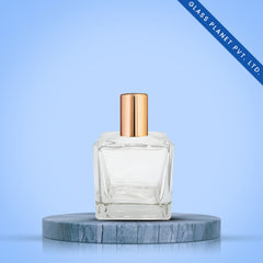 50 ml Cube Perfume Glass Bottle + Golden Pump + Golden Plastic Cap + Crimping Tool