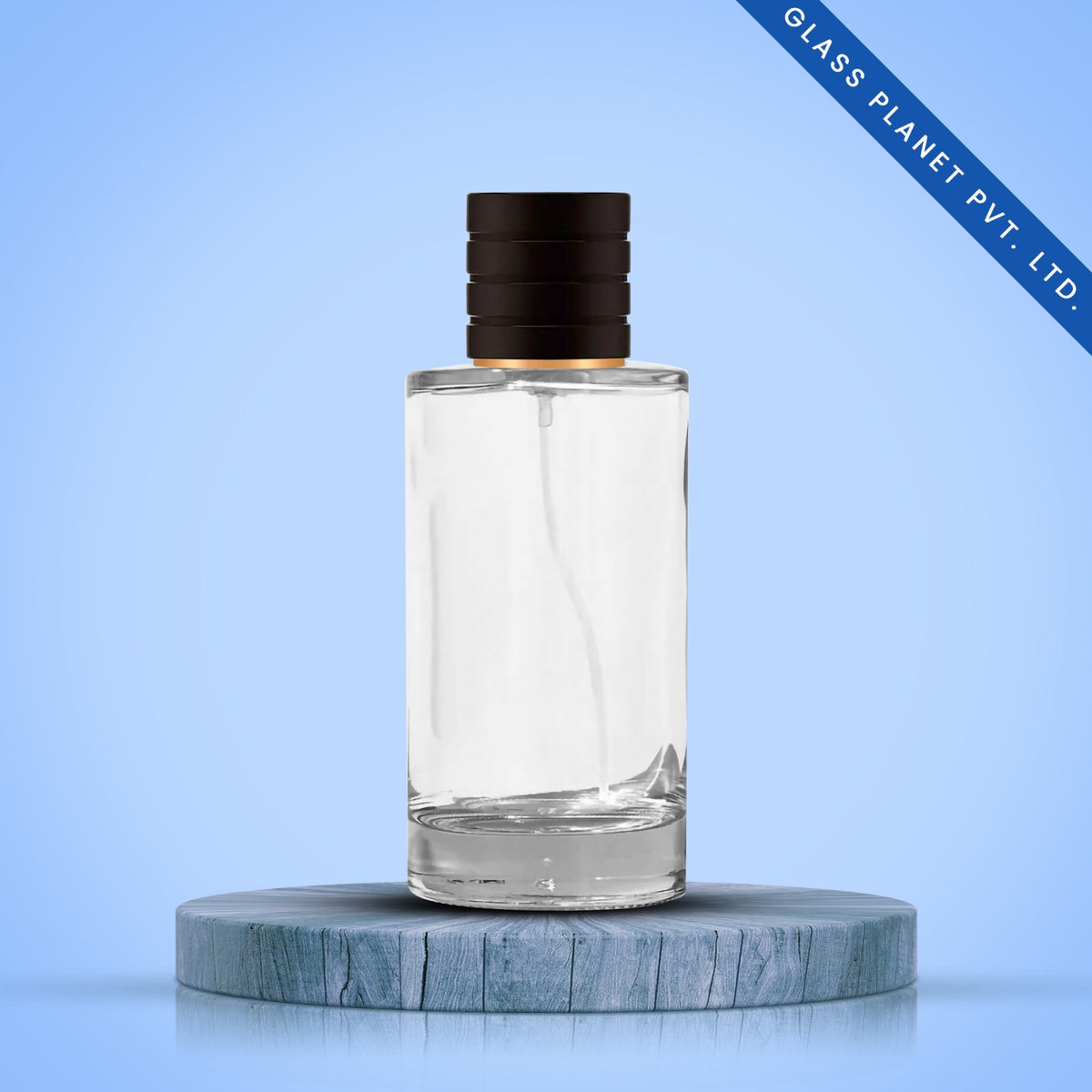 50 ml Liril Perfume Glass Bottle + Golden Pump + Black Plastic Cap with Golden Line + Crimping Tool