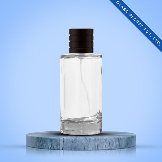 50 ml Liril Perfume Glass Bottle + Golden Pump + Black Plastic Cap with Silver Line + Crimping Tool